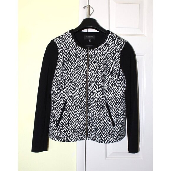 Talbots Black & white women's jackets zipper front Size 10P longs sleeve pockets - Picture 4 of 11